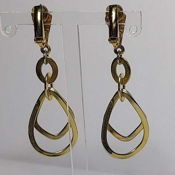 Earrings Goldtone Double Dangle Drop Clip on 2" - Picture 1 of 5